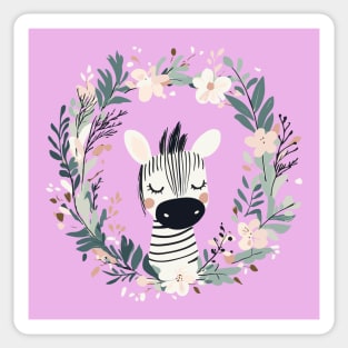 Boho Kawaii Zebra – Whimsical Safari Animal Illustration Sticker